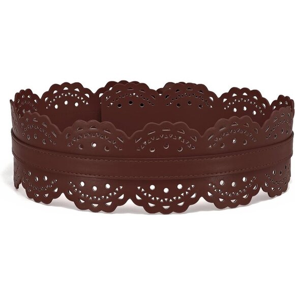 Women\'s Wide Dresses Chunky Thick Leather Waist Prong Buckle Belts Silver Coffee main image 5